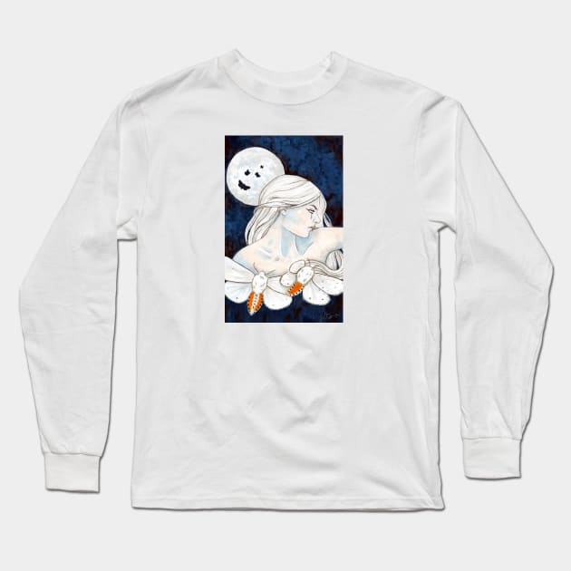 Moon Moths Long Sleeve T-Shirt by Wandering Octopus Designs